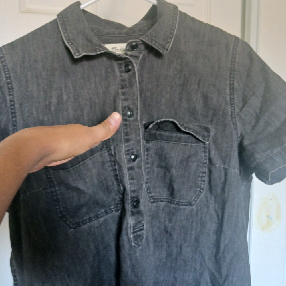 3X$30 Madewell  Women Denim Dress POPOVER Pockets.Black Gray  SZ M USED